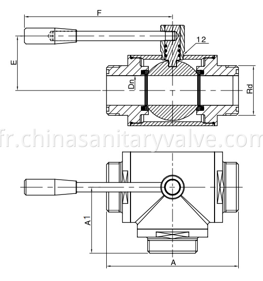 SMS Hygienic Ball Valve Three Way Male